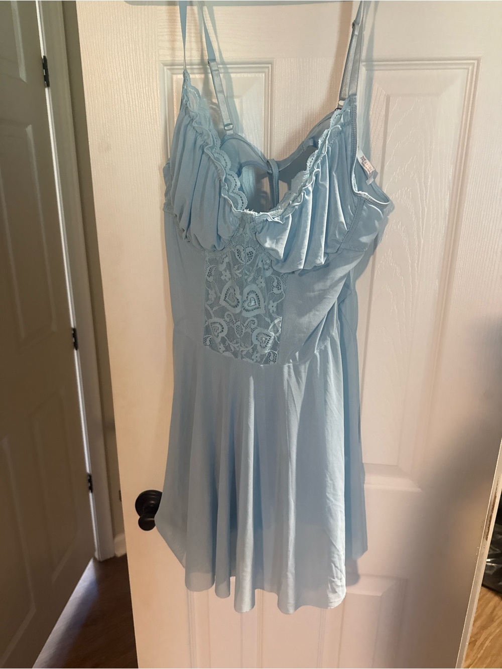 Light Blue Lace-Front Night Chemise with Adjustable Straps